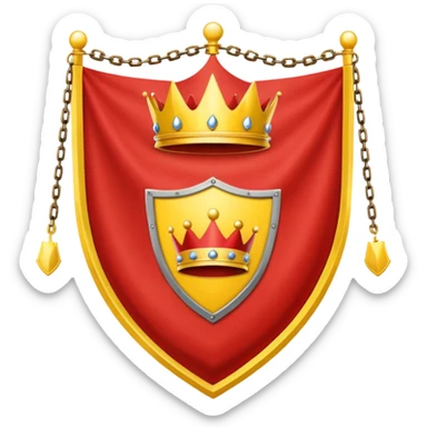 red flag with a crown on  a shield maked with a yellow chains sticker