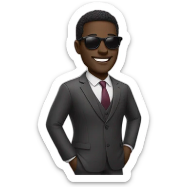 a dark-skinned man in sunglasses and a classic suit smiles. sticker