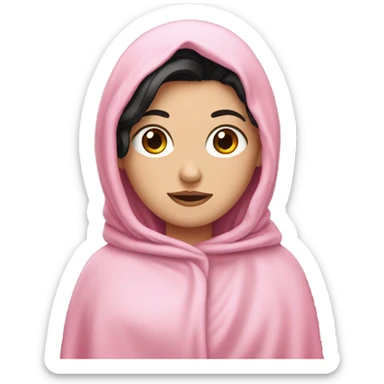 white girl with black hair covered by bink blanket sticker