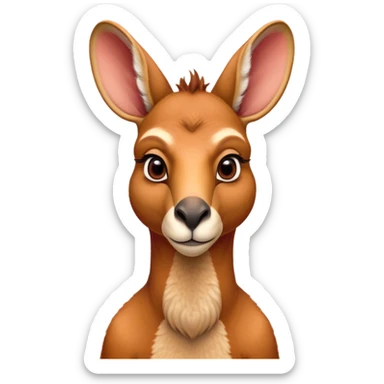 Cinematic Noble Adult Red Kangaroo Portrait Emoji, Poised and regal, with a robust, muscular build, tawny reddish fur, and a distinctive camel-shaped head featuring a slightly elongated snout, prominent ears, and keen, observant eyes, Simplified yet sharp and sophisticated features, highly detailed, glowing with a warm, sunlit glow, high shine, intelligent and commanding, stylized with an air of outback authority, focused and vigilant, soft glowing outline, capturing the essence of a watchful guardian that seems ready to bound out of the screen with effortless power! sticker