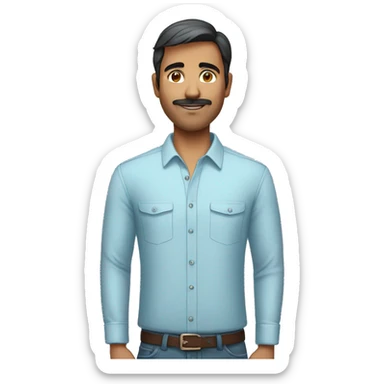 indian slim man in a light blue shirt, short hair and no facial hair sticker