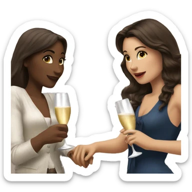 three brunette girls under the eiffel tower drinking champagne sticker
