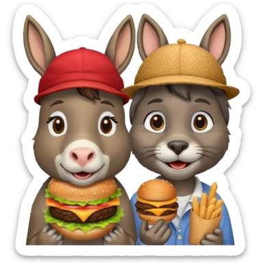 shit donkey cat eating hamburgers sticker