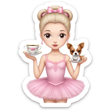 Una bailarina con ropa rosada y con tutu y con cabeza de raza de té sticker