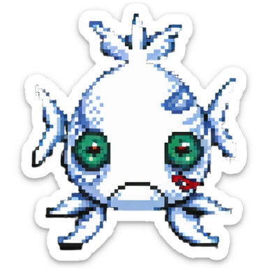 cartoon fish head with crossed-out X eyes and a bone sticking out, no body sticker