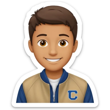college boy with college jacket sticker