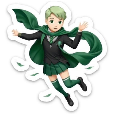 Student in Slytherin uniform with green and silver scarf falling over sticker