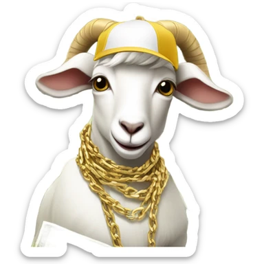 A Goat with gold chains and money and a cap  sticker
