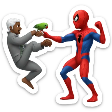 Spiderman fighting with gray parrot  sticker