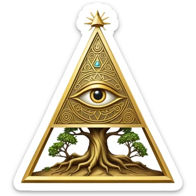 Annunaki tree from Garden of eden, that is actually a ancient tech antenna with illuminati all seeing eye in traingle symbol at the top sticker