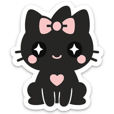 Replace the pet with a cute gothic black cat with a pink bow, keeping the kawaii gothic style. Preserve transparent background. sticker