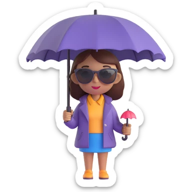 Remove the background, keep only the girl memoji with dark sunglasses holding an umbrella in 3D cartoon style, transparent background. sticker