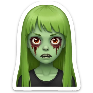 green zombie girl with straight long hair and bangs sticker