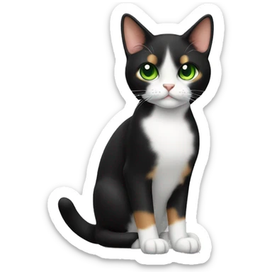 calico cat that looks like a black tuxedo with green eyes sticker