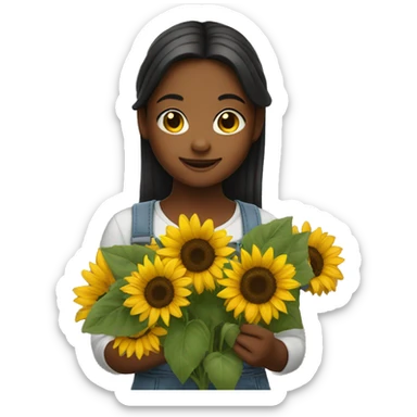 Girl holding sunflowers  sticker