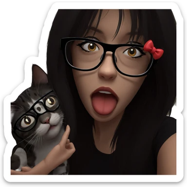 girl with cat and glasses sticker