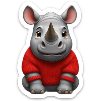 Rhino with red sweater sticker