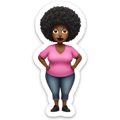 Mad fat black women with a pink shirt that has a big eye ball on her right eye with a long pointy nose with a black short Afro with big lips sticker