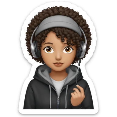 curly haired with headphones in and hoddie  black girlsgirls with cap sticker