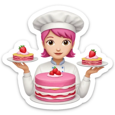 woman chef holding pink Crepe gooey strawberry SPAM  jam cake sticker