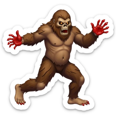 An angry sasquatch running full speed to the right in "blitzkrieg" mode. In the style of you bleeding skull art. Needs to be running in the opposite direction with bloody hands and feet sticker