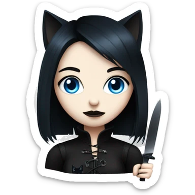 goth girl with blue eyes and black cat and knife sticker