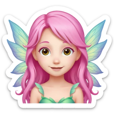 A tiny pastel fairy with pink long hair with glowing wings and a sweet smile  sticker