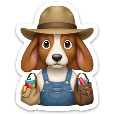 toothless hillbilly basset hound wearing a stetson and dungarees and has bagfs under the eys sticker