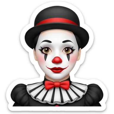 black and white mime clown emoji with white makeup lipstick and costume sticker