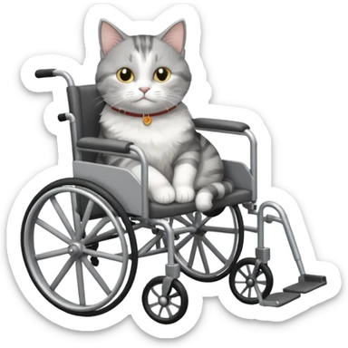 grey and white disabled cat in cat wheelchair sticker