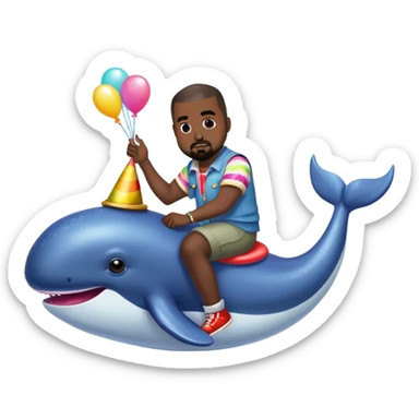 kanye riding a whale unicorn with clown shoes on sticker
