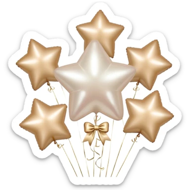 pearl-colored bow and 6 beige  metallic aesthetic star-shaped balloons sticker