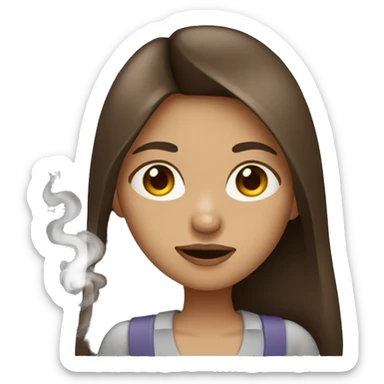Girl with brown eyes and brown long hair smoking a cigarette sticker