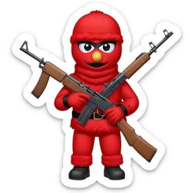 elmo with an AK47 and an bivakmuts sticker