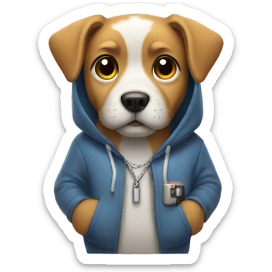 Dog with a hoodie and a Nintendo switch sticker