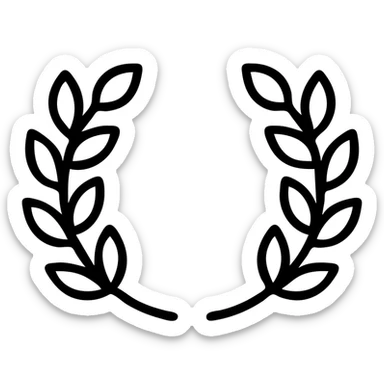 laurel wreath on each side, stylized, bold shapes, contemporary design sticker