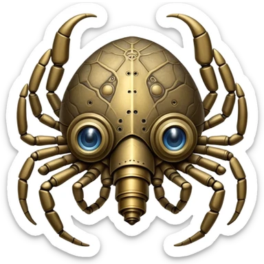 A six-limbed being with a carapace resembling weathered brass, featuring intricate engravings that rearrange themselves and multiple eye stalks that can telescope outward from recessed sockets.

 sticker