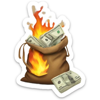 Bag of money on fire sticker