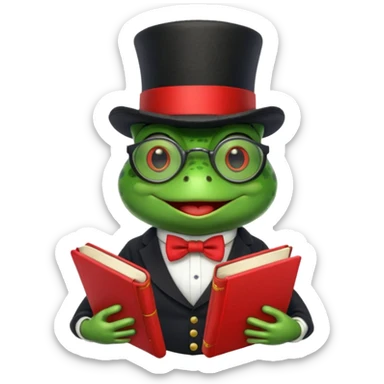 frog wearing top hat with glasses and red book sticker