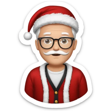 white man wearing glasses, black shirt hair dressed as hipster Santa in a cardigan  sticker