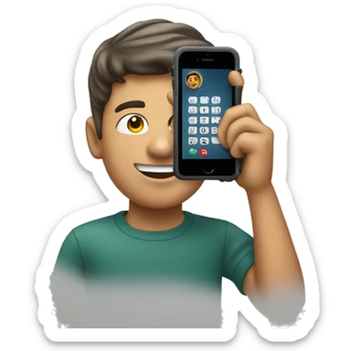 a telephone ios held by a young man sticker