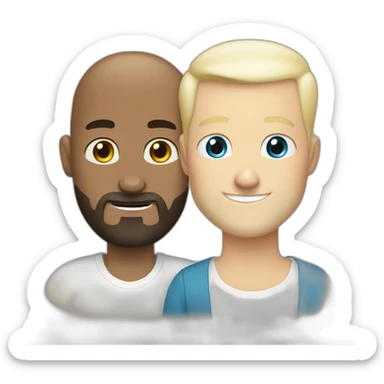 Tall Hungarian 50s blond blue eyes bald bearded man hugs African bald  bearded 50s man sticker