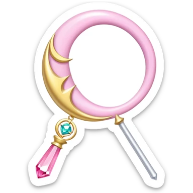 Sailor Moon's Crescent Moon Stick, a pink wand with a gold crescent moon on top and a circular silver gem in the center sticker