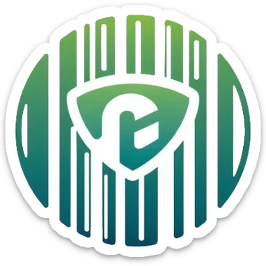 Minimalist circular logo with a stylized barcode morphing into a globe, with company name "EthicScope" elegantly incorporated into the design. Clean greens and blues with neutral tones. Professional tech-forward design. sticker