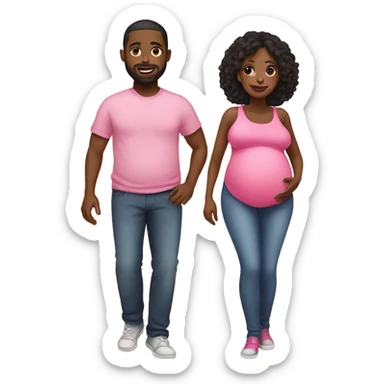Pregnant black couple wearing pink sticker