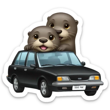 two otters in black car  sticker
