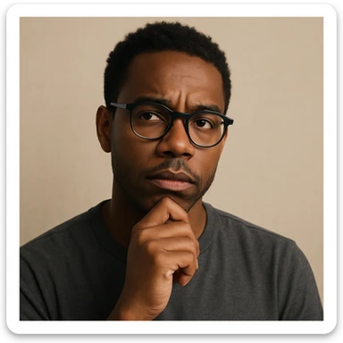 Black person with glasses, thoughtful expression, simple background sticker