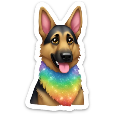 German shepherd with rainbow glitter fur sticker