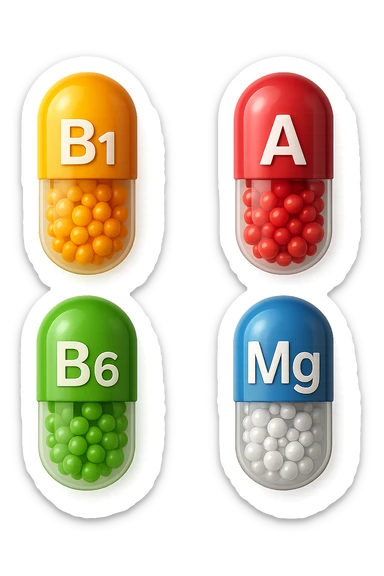 emoji stile iphone in 3d di vitamine del gruppo B, vitamina A, zinco, magnesio, iperrealistico 4k sticker