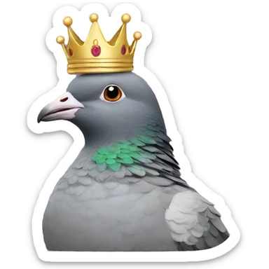 Pigeon wearing a crown and a crown sticker
